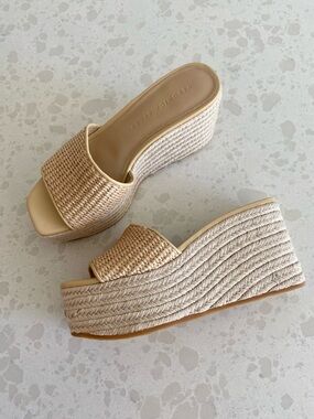 Veronica Beard Gable Raffia Platform Sandals